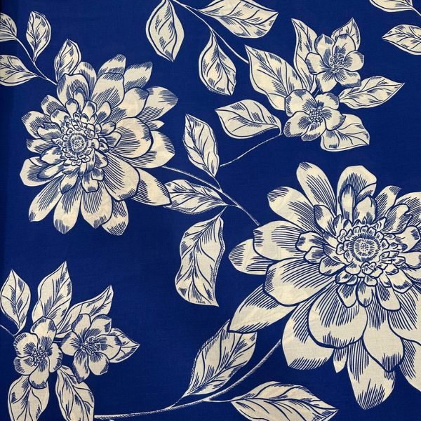 Viscose Estampada Fundo Azul Royal com Floral Grande