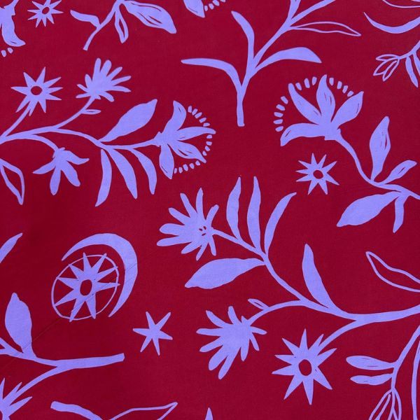 Viscose Estampada Fundo Vermelho e Lilás